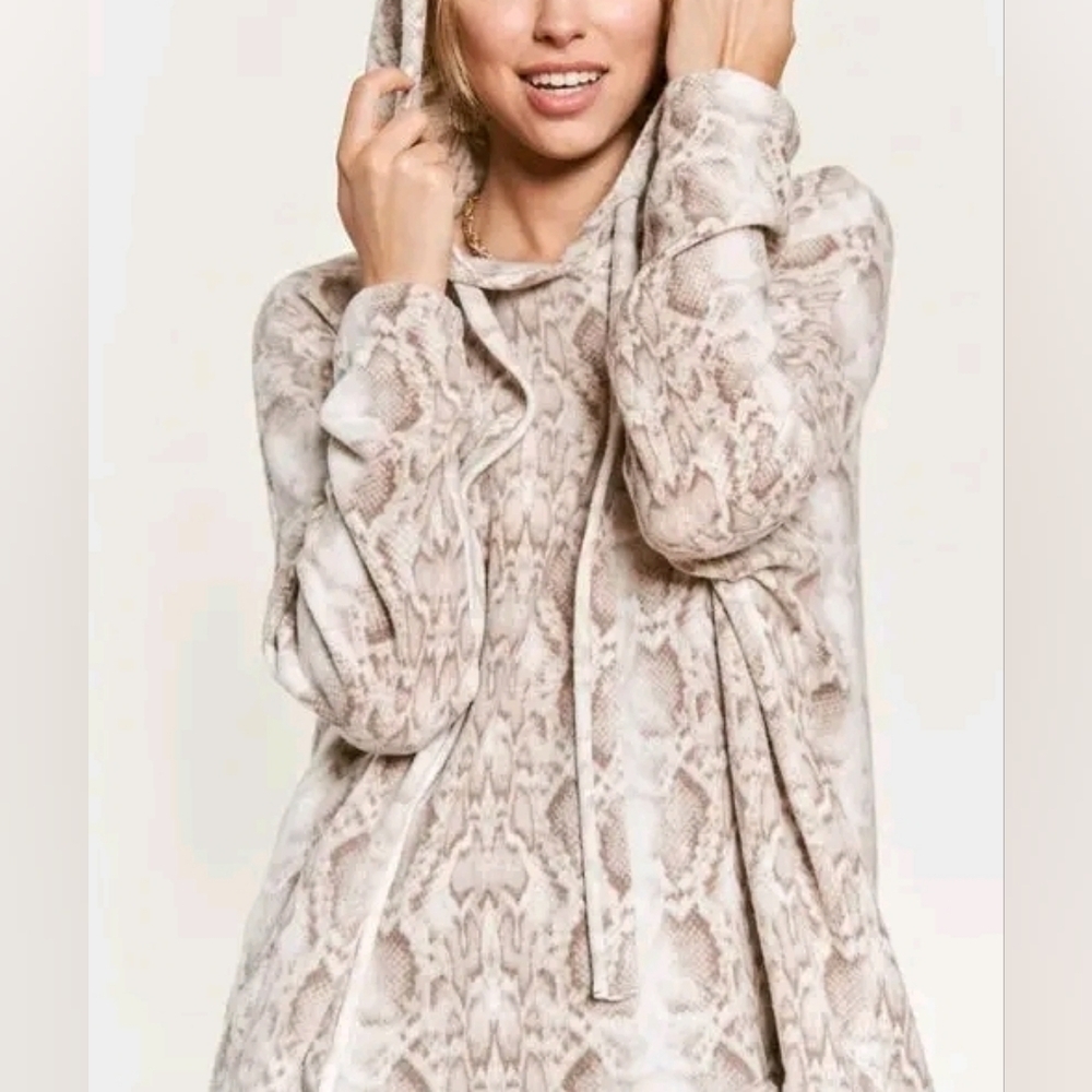 Jade By Jane Full Size Snakeskin Print Ruffle Hem Hoodie